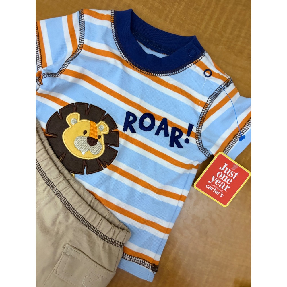 Just One Year by Carters Newborn Lion Roar Striped Shirt and Cargo Shorts Set